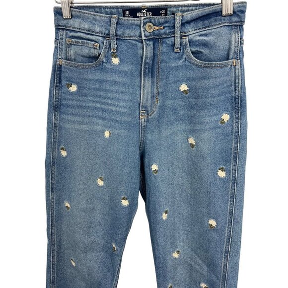Hollister Ultra High Rise Mom Jeans 3 26 X 27Embroidery Flower Denim Zip EUC - Picture 2 of 9